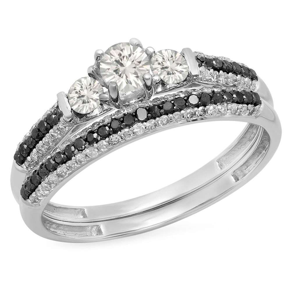 Diamond Wedding Rings Sets
 10K White Gold Diamond 3 Stone Bridal Engagement Ring Set