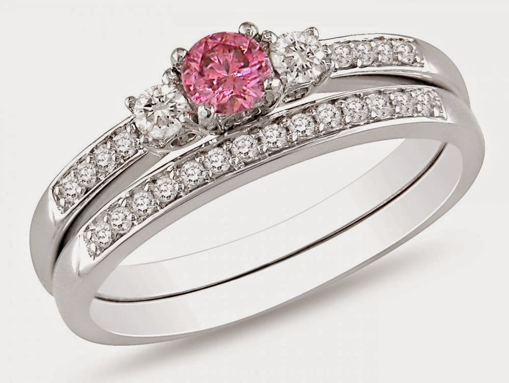 Diamond Wedding Rings Sets
 Matching Engagement and Wedding Rings Sets UK with Pink