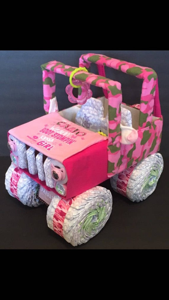 Diaper Gift Ideas For Baby Shower
 Baby shower centerpiece jeep diaper cake pink camo baby