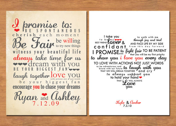 Different Wedding Vows
 Wedding Vow Keepsake What Would Yours Say