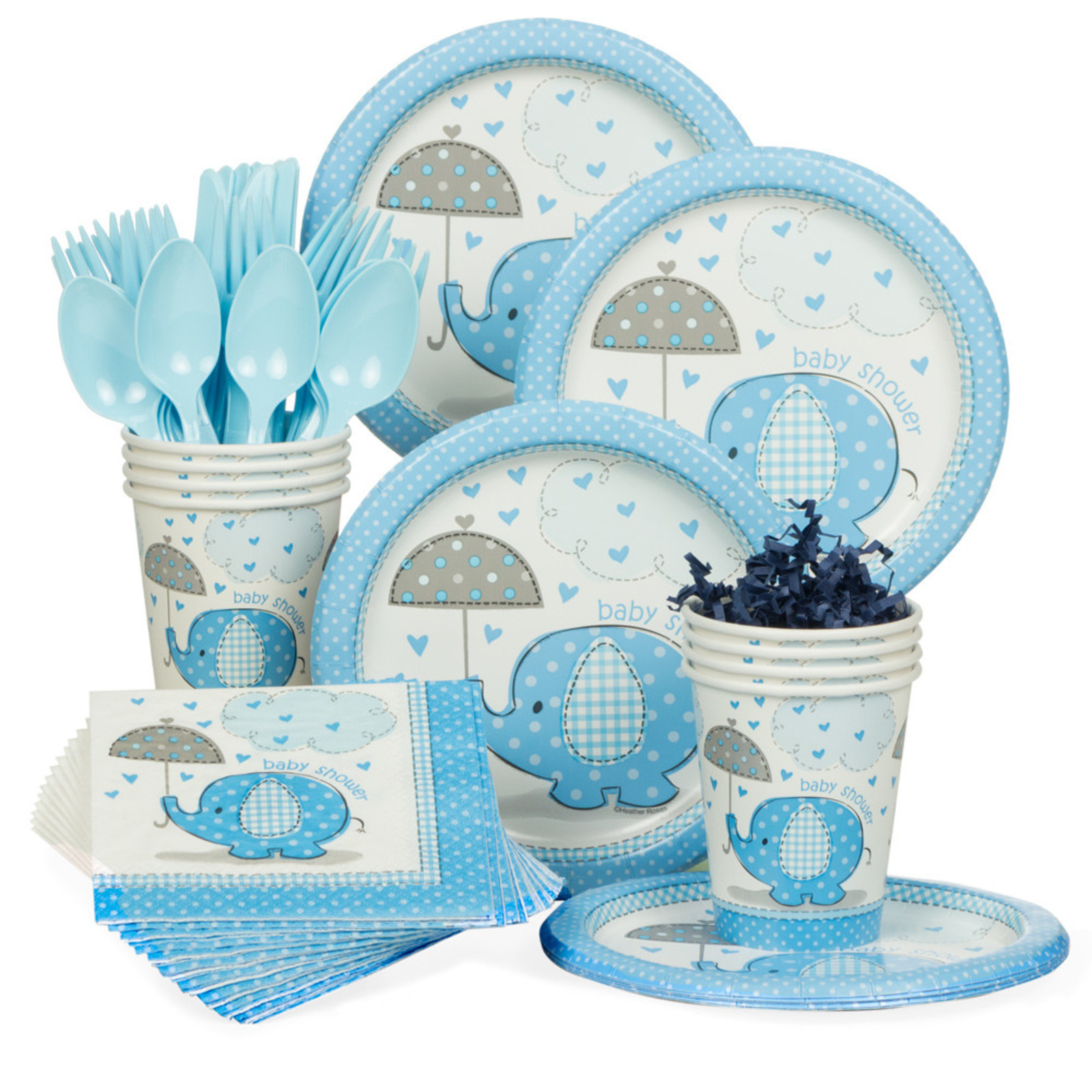 Discount Baby Shower Party Supply
 Umbrellaphants Blue Baby Shower Standard Tableware Kit