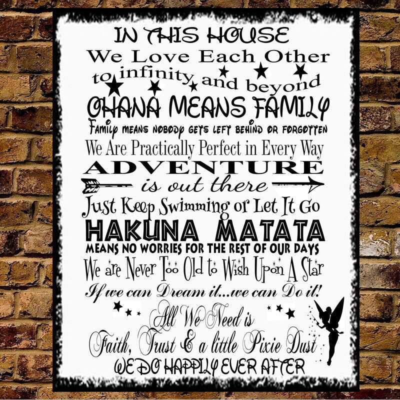 Disney Family Quote
 Personalised Metal Disney Quotes In this House Family Wall
