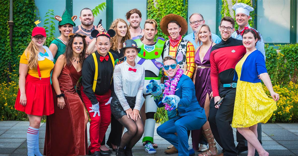 Disney Wedding Theme
 Couple guests dress up in character for Disney themed wedding
