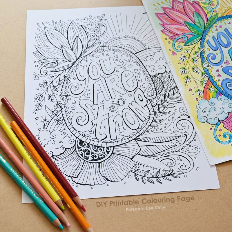 DIY Adult Coloring Book
 DIY Printable Coloring Page You Are So Strong Adult