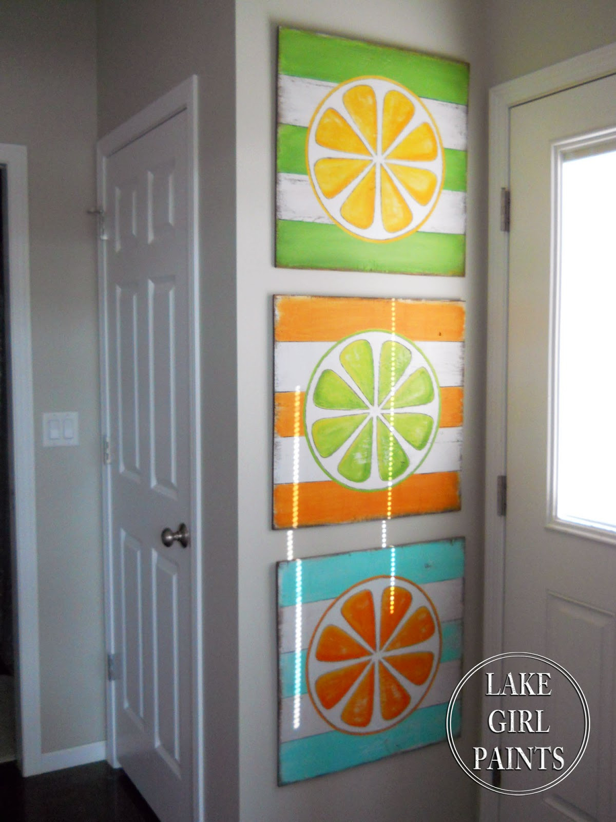 DIY Art Decor
 Lake Girl Paints DIY Wall Art Citrus Stripes