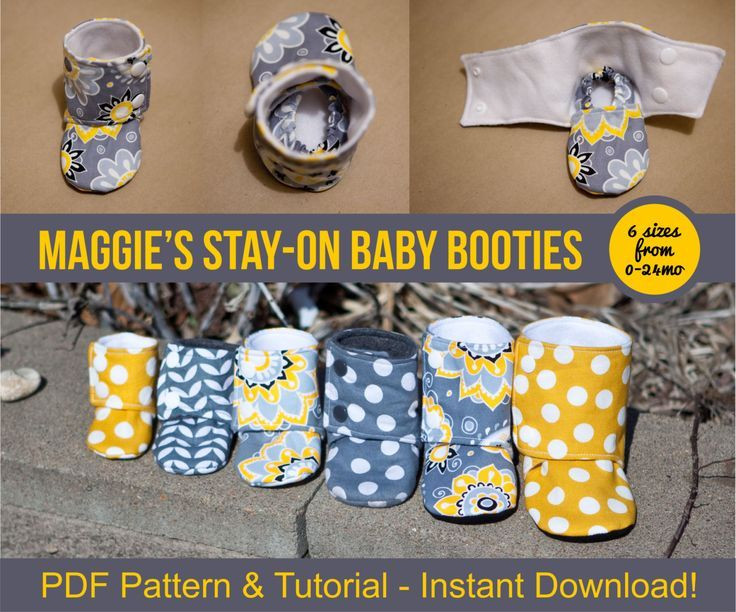 DIY Baby Booties
 Maggie’s Stay Baby Booties Sewing Tutorial Printable