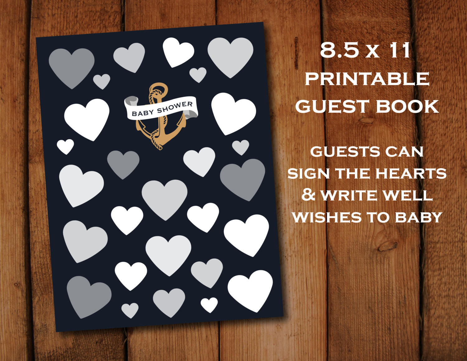 DIY Baby Shower Guest Book
 Nautical Baby Shower Guest book DIY Printable Navy Gold