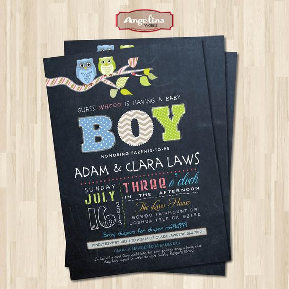 DIY Baby Shower Invitations For Boys
 Chalkboard Baby Boy Shower Invitation Owls DIY by