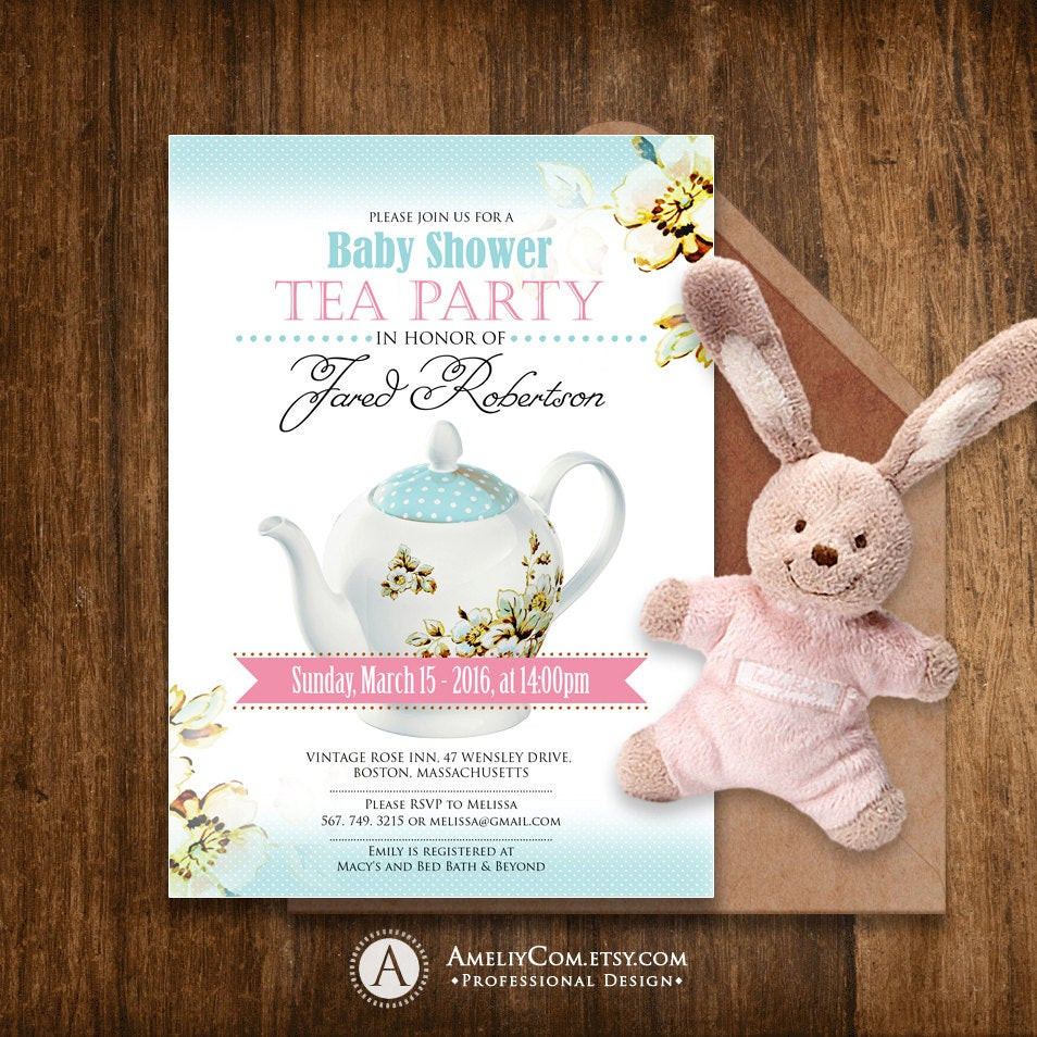 DIY Baby Shower Invitations For Boys
 Printable Baby Shower Invitations Tea Party DIY Editable Boy