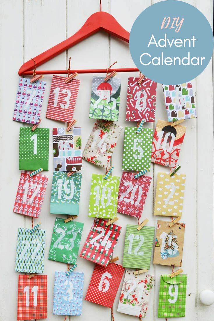 DIY Christmas Calendar
 Homemade Paper Envelope Advent Calendar Pillar Box Blue