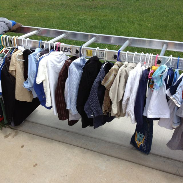 DIY Clothing Rack For Yard Sale
 Great idea for displaying clothes at a garage sale Turn a