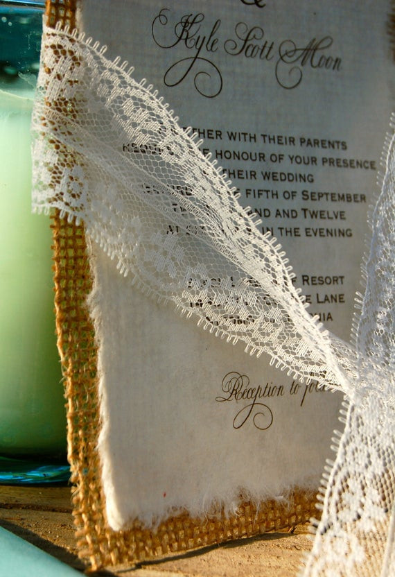 Diy Country Wedding Invitations
 DIY Lace and Real Burlap Wedding Invitation by