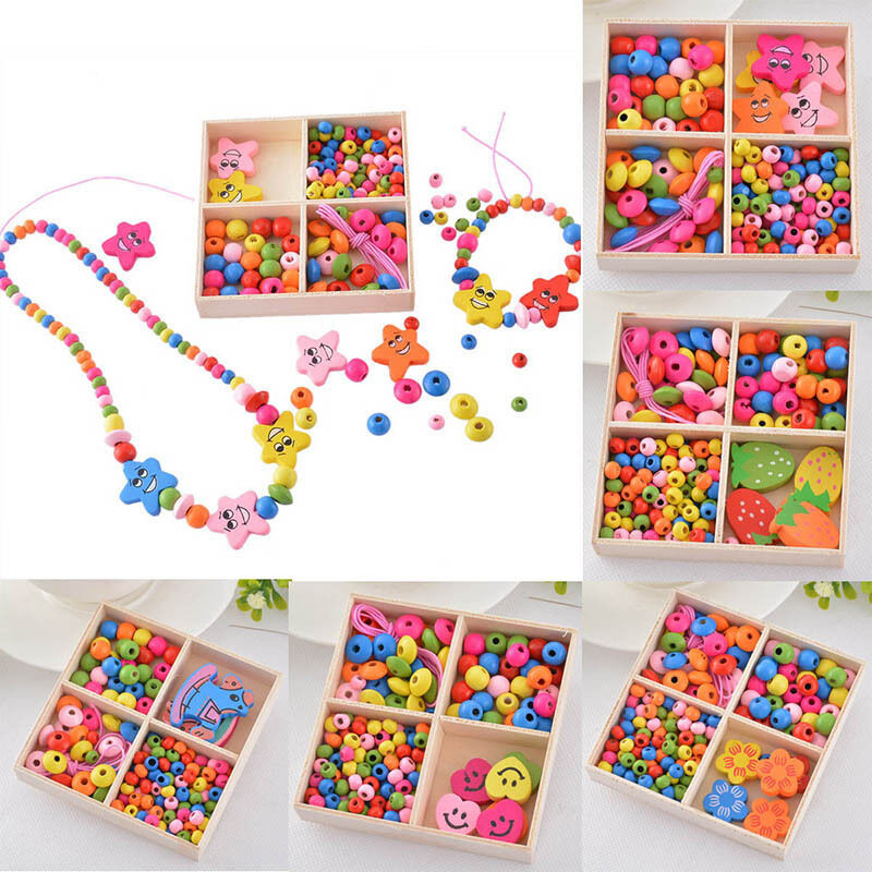 Diy Craft Kits For Kids
 1Box Wooden Beads Kit Jewelry Necklace Bracelet Kids