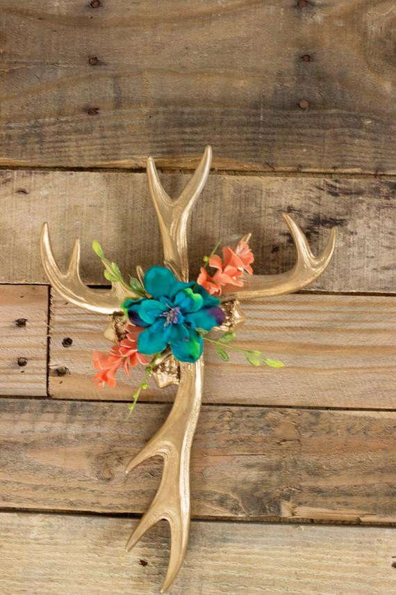 DIY Deer Antler Decor
 Items similar to Floral Antler Cross Antler decor Nursery