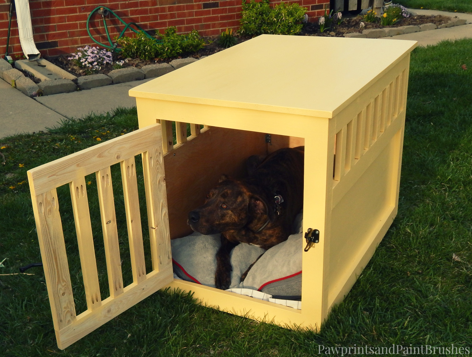 DIY Dog Cages
 Paw Prints and Paintbrushes DIY Wooden Dog Crate [That