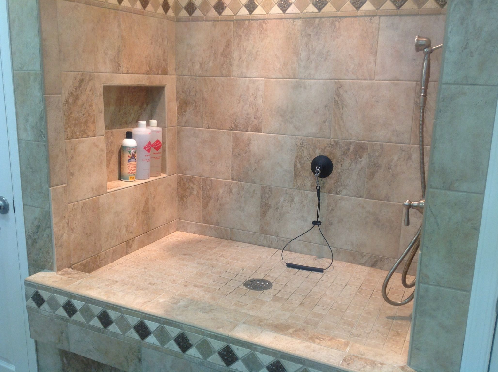 DIY Dog Shower
 Dog shower with shampoo niche Dog Showers