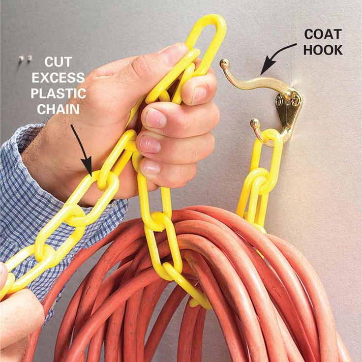 DIY Extension Cord Organizer
 Hook and Chain Cord Hanger for storing bulky extension
