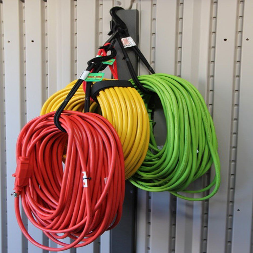 DIY Extension Cord Organizer
 bungee cord storage for extension cords hoses or bicycle