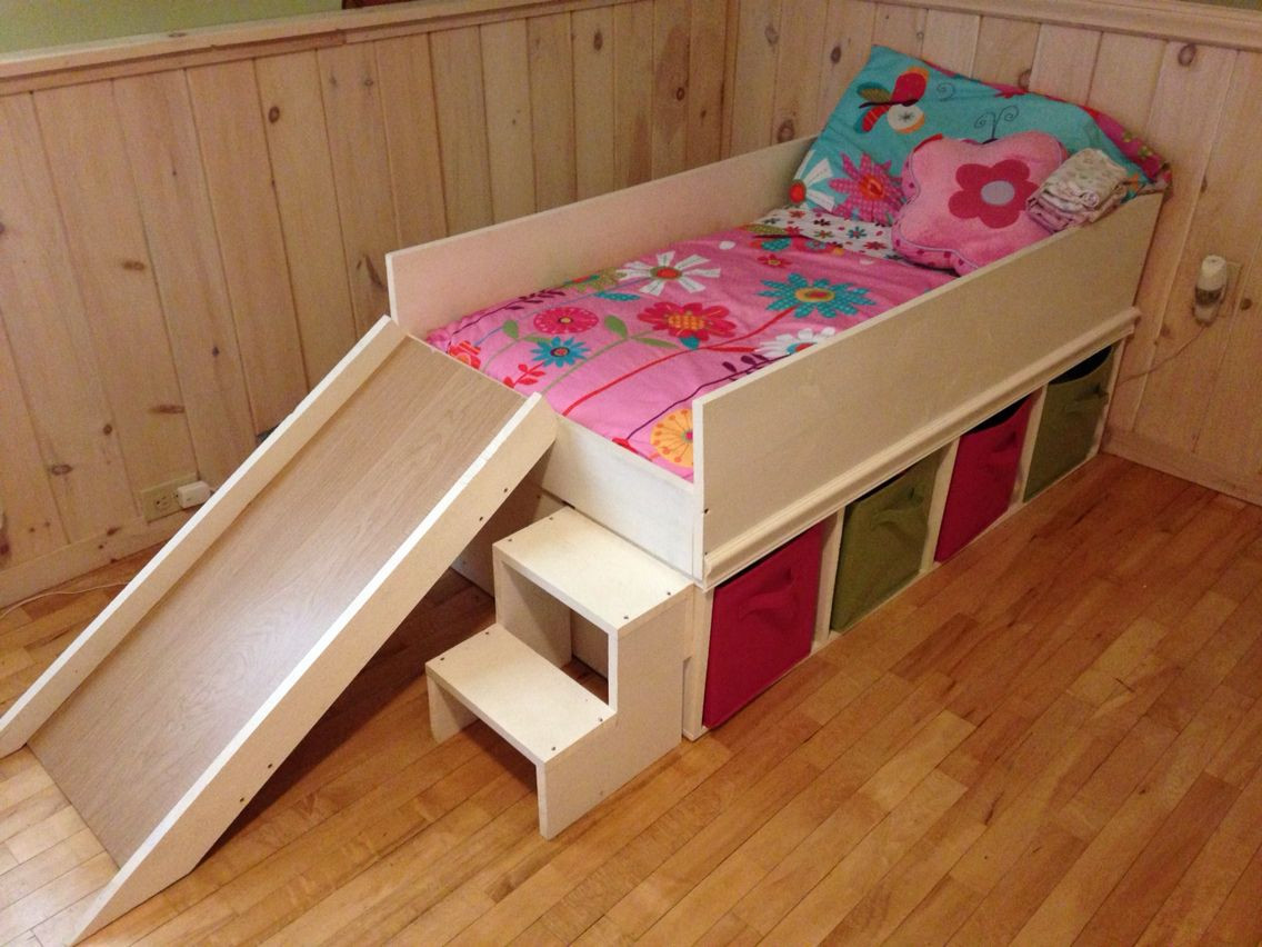 DIY Kids Bed With Storage
 DIY toddler bed with slide and toy storage