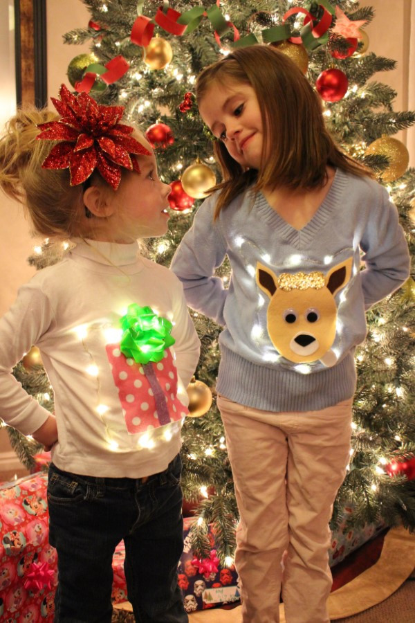 DIY Kids Ugly Christmas Sweater
 Utah County Mom No Sew Ugly Christmas Light Up Sweaters