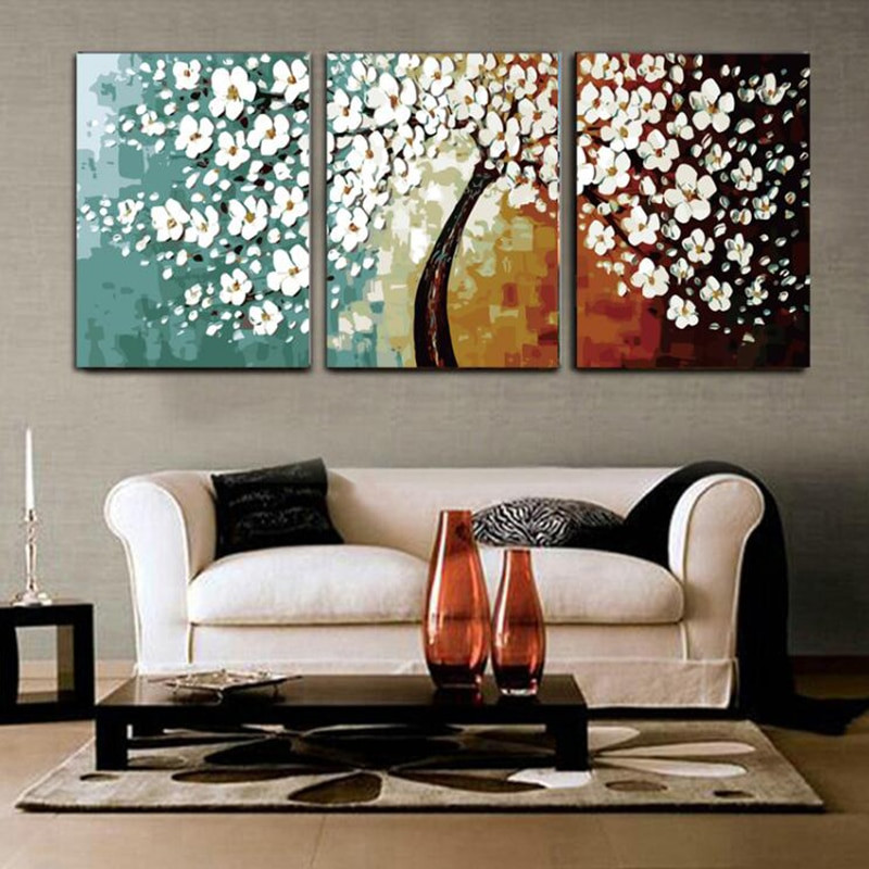DIY Living Room Wall Decor
 Painting by numbers flower pictures triptych paintings for