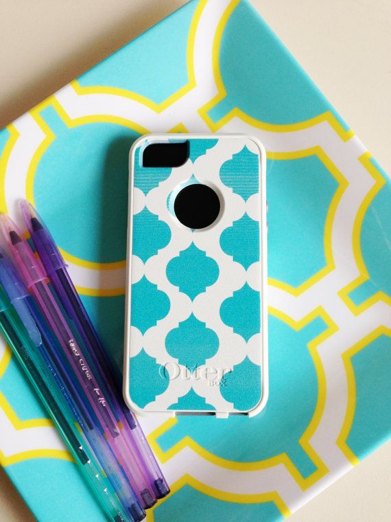 DIY Otterbox Decoration
 Aqua Otterbox iPhone 5 Case by AModernStyle on Etsy $55