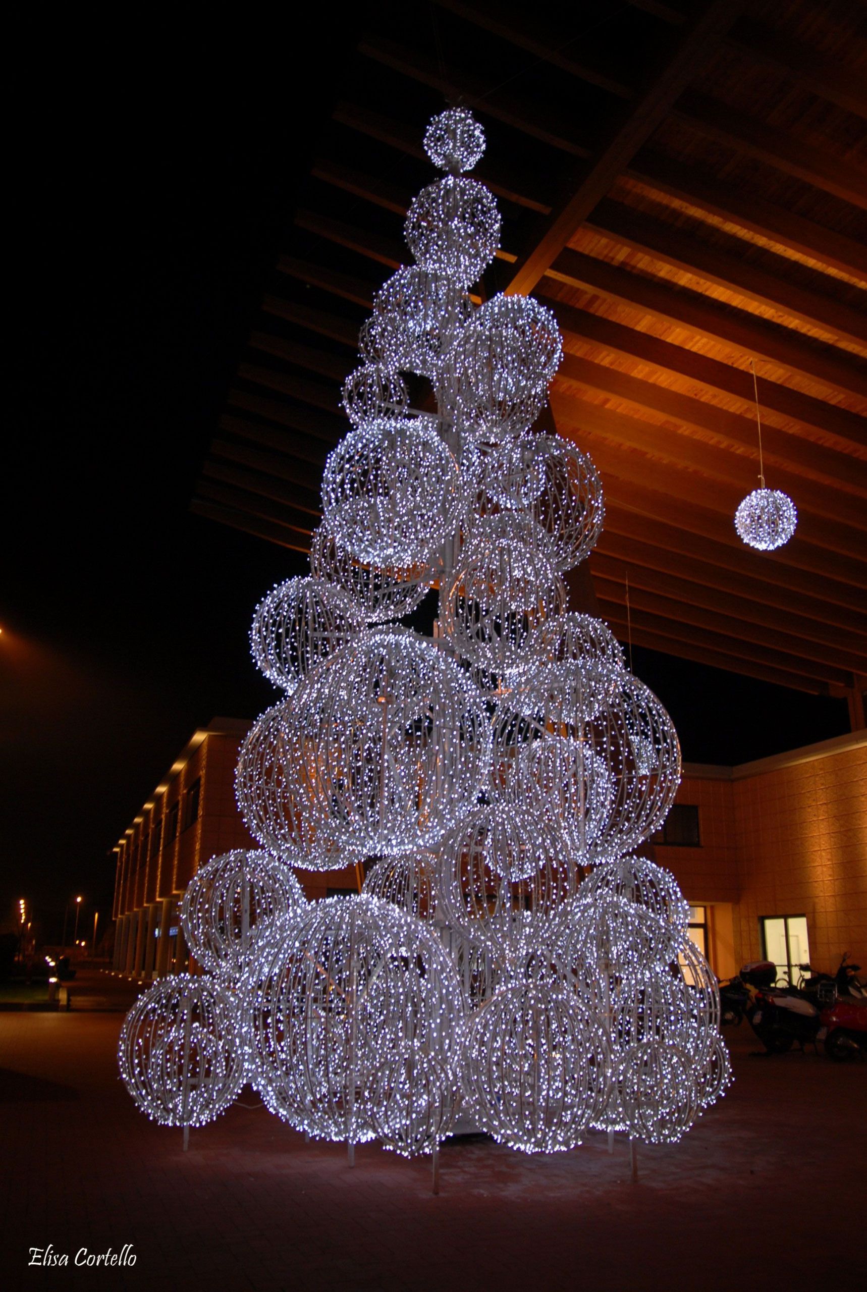 DIY Outdoor Christmas Light Tree
 Christmas light balls shaped into a Christmastree