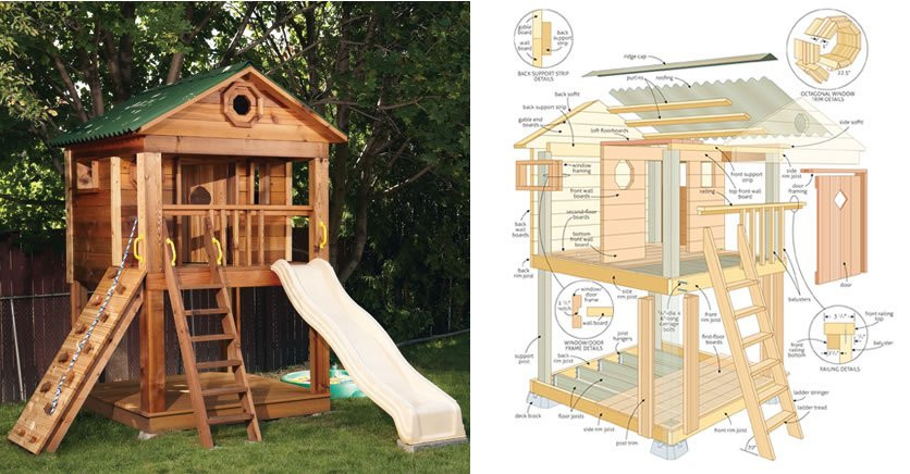 DIY Outdoor Fort
 Woodwork Playhouse Plans Sale PDF Plans
