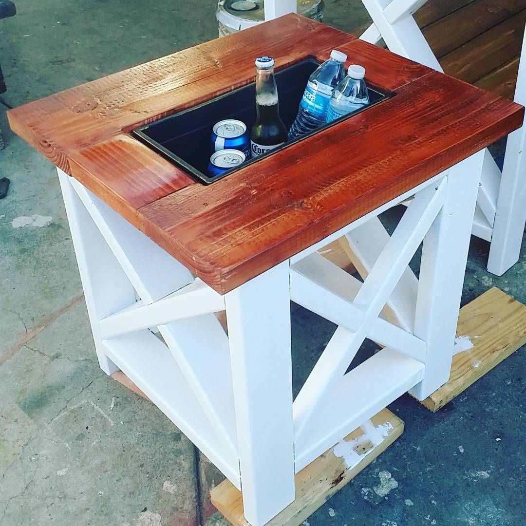 DIY Outdoor Side Tables
 Small table with built in cooler rustic x end table