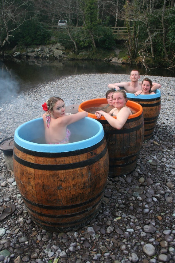 DIY Outdoor Soaking Tub
 Wood Fired Whiskey Barrel Hot Tub €3 500 00 via Etsy