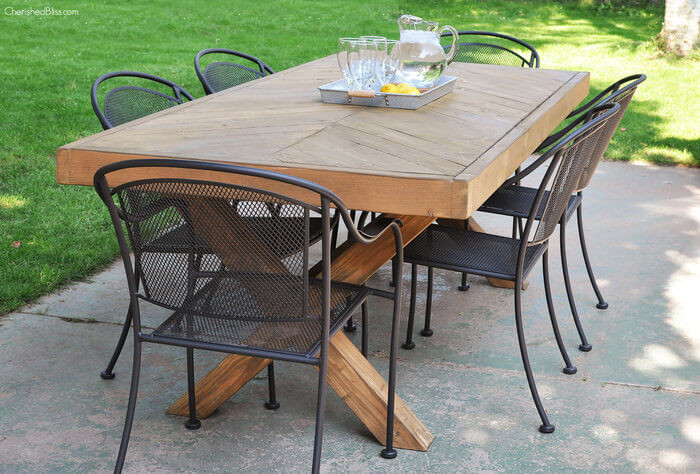 DIY Outdoor Table Plans
 Outdoor Table with X Leg and Herringbone Top FREE PLANS