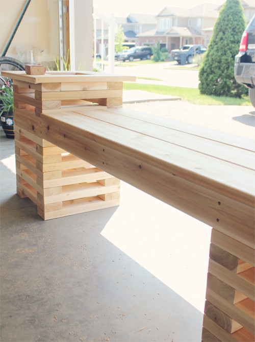 DIY Outdoor Wood Bench
 DIY Outdoor Cedar Bench With Planters Shelterness