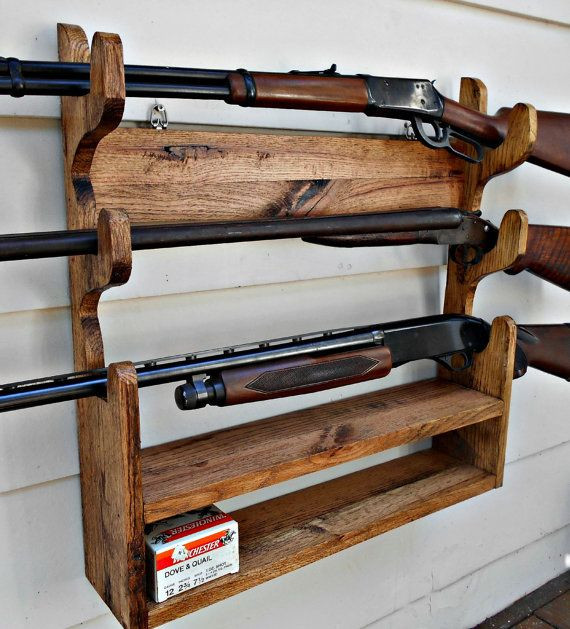 DIY Rifle Rack
 Gun Rack Solid Oak holds 3 Guns with shelf by