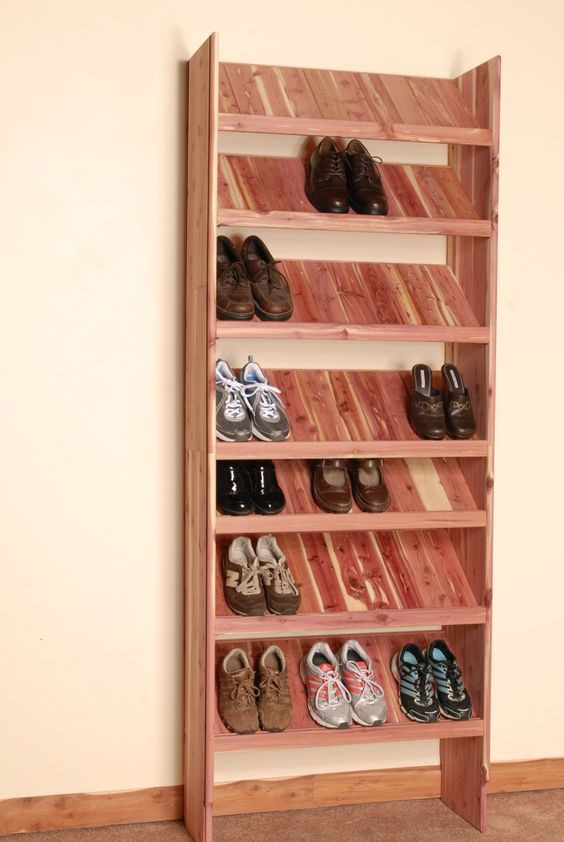 DIY Shoe Rack For Small Closet
 The steeper the incline the less depth is taken up DIY
