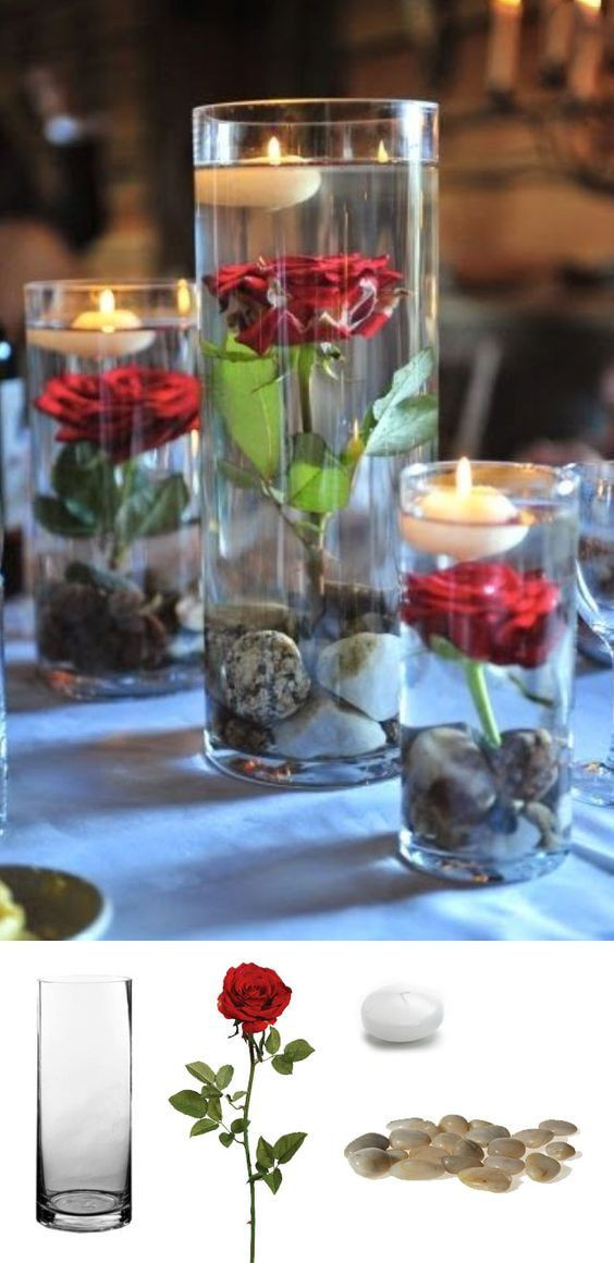 DIY Wedding Centerpieces Candles
 beautiful DIY whole submerged rose centerpiece idea