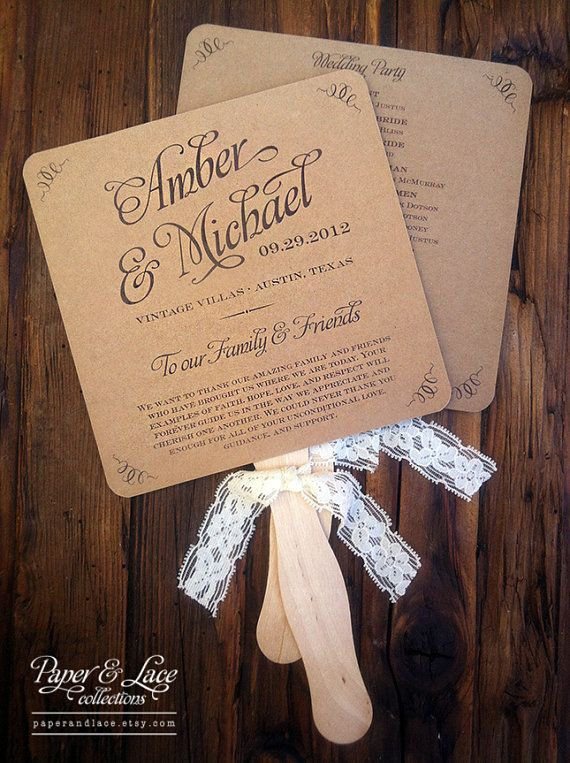 DIY Wedding Fan Programs
 Wedding Program Fans Rustic Kraft & Lace DIY