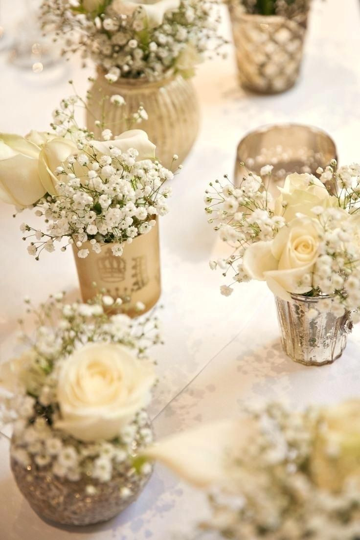 DIY Wedding Ideas Pinterest
 Gold White Flowers Baby Breath Tables Centrepiece Classic