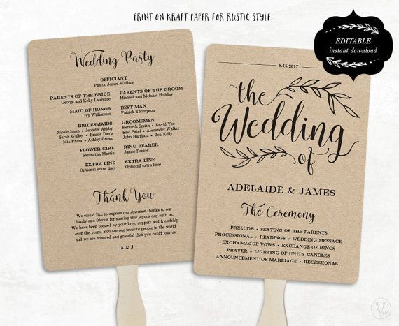 DIY Wedding Program Fans Template
 Printable Wedding Program Template Rustic Wedding Fan