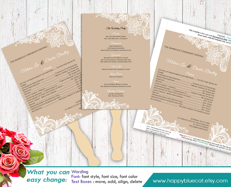 DIY Wedding Program Templates
 DiY Printable Wedding Fan Program Template Instant Download