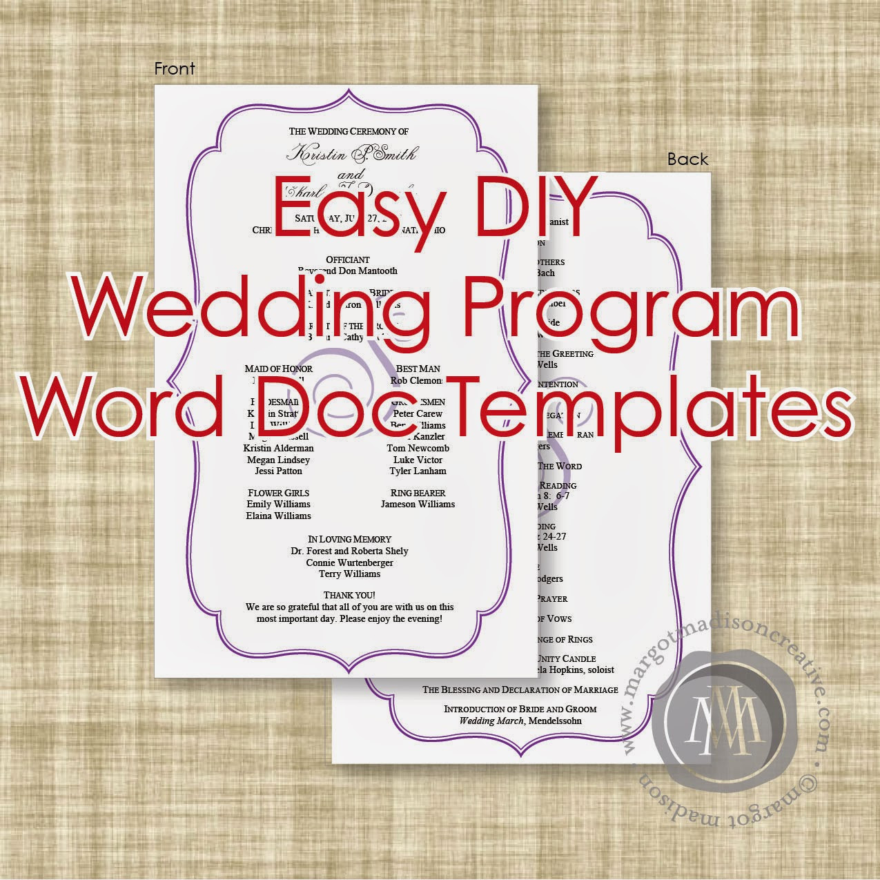 DIY Wedding Program Templates
 MargotMadison DIY Wedding Program Word Doc Templates now