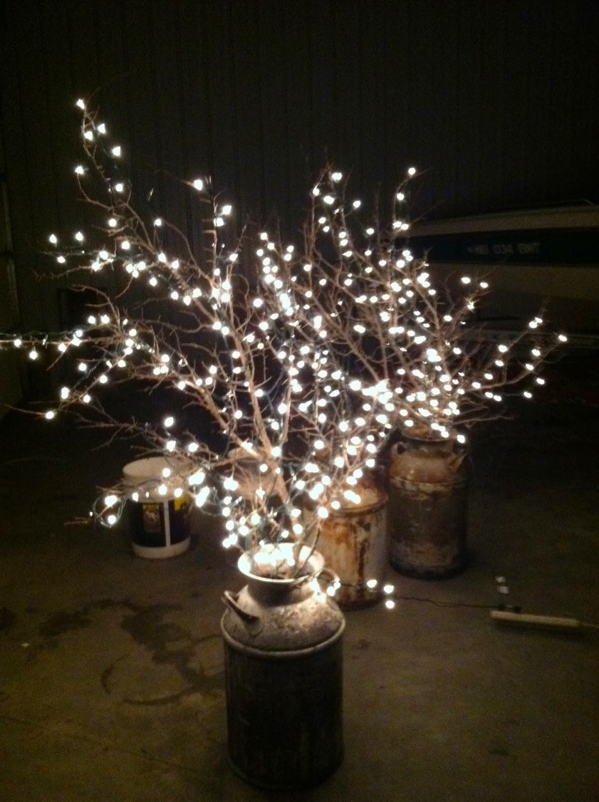DIY Wedding Reception Lighting
 DIY Why Spend More Milk cans branches white lights