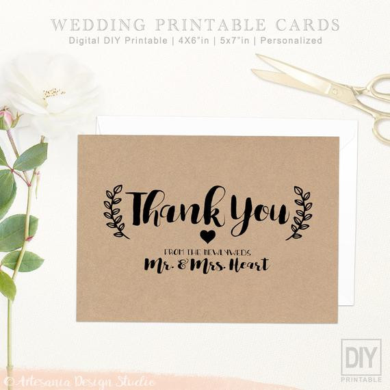 DIY Wedding Thank You Cards
 Wedding Thank You Card DIGITAL DIY PRINTABLE Personalized