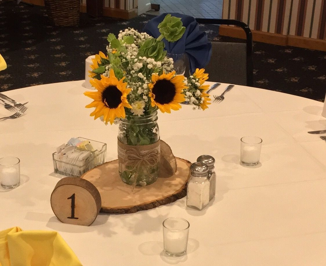 DIY Wood Slab Centerpieces
 Country rustic DIY centerpieces Sunflowers baby s