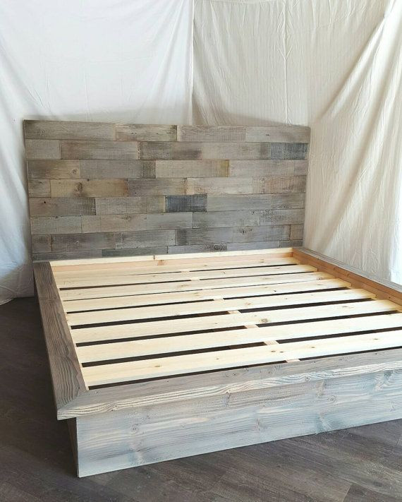 DIY Wooden Bed Platform
 Steph grey driftwood finished platform bed with horizontal