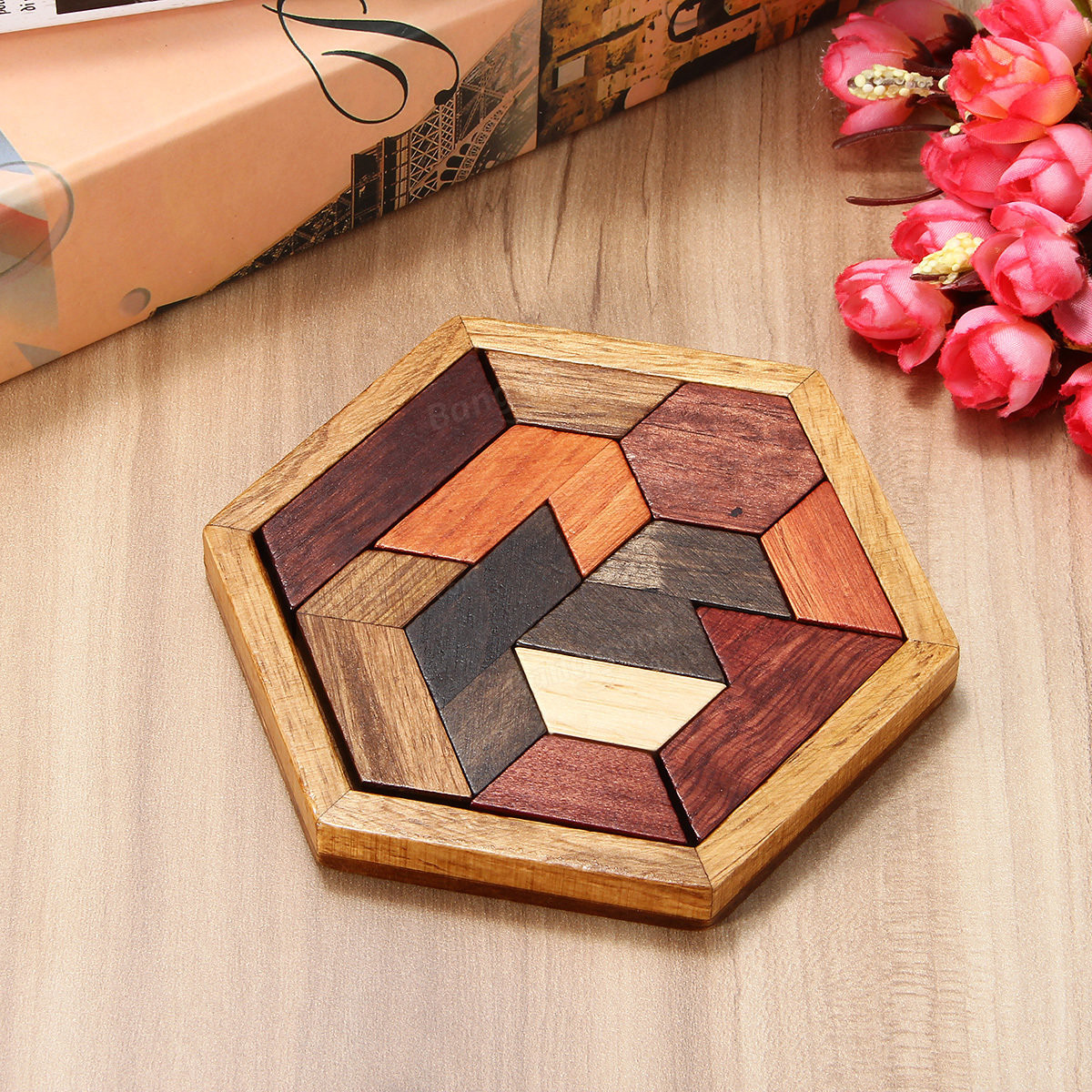 DIY Wooden Puzzle
 diy 9pcs wooden iq game jigsaw intelligent tangram brain