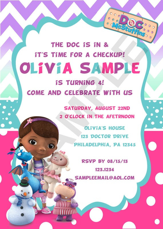 Doc Mcstuffins Birthday Party Invitations
 Cutie Tootie on Etsy