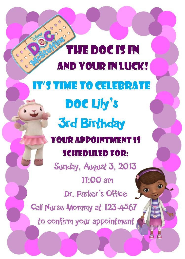 Doc Mcstuffins Birthday Party Invitations
 Stefanie Parker on Etsy