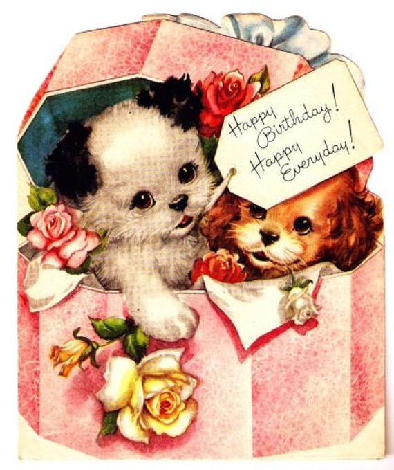 Dog Birthday Card
 Vintage Birthday Card Puppy Dogs
