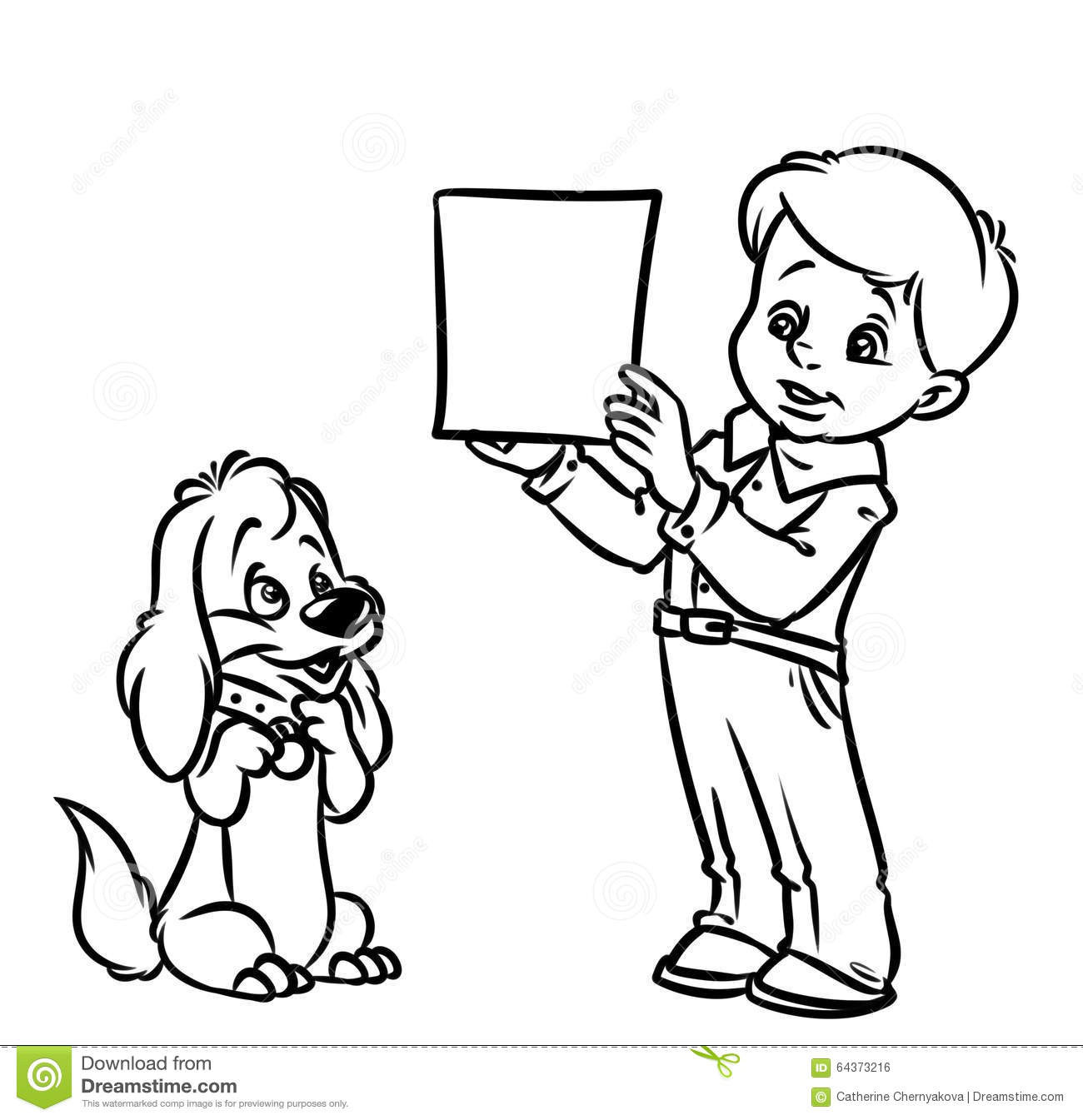 Dog Coloring Pages For Boys
 Boy Teaches Dog Puppy Coloring Pages Stock Illustration