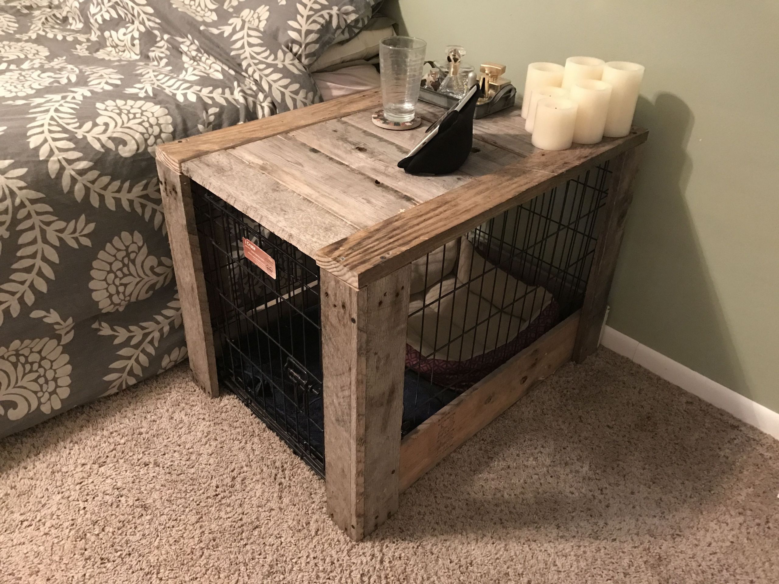 Dog Crate Table DIY
 Pallet wood dog crate nightstand